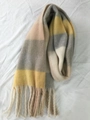 Detail of yellow, gray and beige striped scarf with soft fringe on white fabric - Yellow Gray Beige Striped (3)