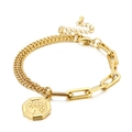 Gouden roestvrijstalen armband met Levensboom hanger en asymmetrisch kettingontwerp - Gesplitste Ketting Levensboom Hanger Stijl(KB139519-Z) / Goud
