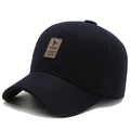 Navy blue wool blend baseball cap with ear flaps and sport patch for elderly men - Adjustable / Navy Blue