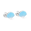 Blue enamel shell stud earrings in polished silver stainless steel for women - Blue Shell (Silver)