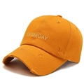 Casquette baseball jaune moutarde délavée avec broderie Saturday et trous usés - Réglable / Orange