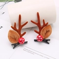Pair of festive reindeer antler hair clips with plush ears and glossy red resin beads - A3# Mushroom - Brown Antler Pair