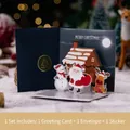3D Pop-up Christmas card set with Santa, reindeer and snowman in blue envelope - Style E - Christmas Party Card Set
