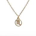 Macro detail of gold Scorpio constellation pendant necklace with polished circle frame - 12-Scorpio
