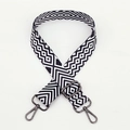Adjustable black and white geometric canvas bag strap with gunmetal lobster clasps - No. 102 / Gunmetal