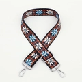 Adjustable wide replacement bag strap with blue and white floral embroidery and silver clips - No. 104 / Silver