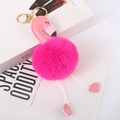 Pink flamingo plush keychain with golden metal ring on stylish white card background - Plum Red - Gold Lobster Clasp
