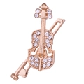Broche de violín clásico dorado con diamantes de imitación brillantes en aleación - Dorado