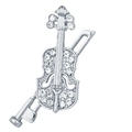 Elegante broche de violín plateado con brillantes pedrería para estilo musical - Plateado