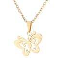 Macro shot of gold butterfly pendant with hollow wing details on a metallic chain - Large Hollow Butterfly (771) / Gold