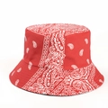 Close-up of red paisley print fisherman hat showing cotton fabric and stitching details - M (56-58cm) / Red