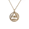 Collier en acier titane doré poli avec un pendentif triangulaire de l'œil de la Providence - Mauvais Œil Doré / Doré