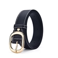 Cintura sottile in pelle nera da donna con doppia cucitura bianca e fibbia dorata - Fibbia Oro Nero