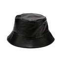 Classic black PU leather bucket hat with detailed stitching for outdoor sun protection - M (56-58cm) / Black