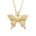 Hip hop butterfly pendant necklace with sparkling crystal rhinestones in gold finish - Gold Butterfly/White Zirconia