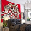 Christmas tapestry featuring multiple cats with red holiday hats on a vibrant background - 150x130cm / Cat Christmas Tree