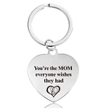 Portachiavi a cuore in acciaio inox con frase per la festa della mamma su sfondo bianco - Stile MOM Everyone Wishes (X00002) / Argento