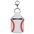 White faux leather keychain holder with red baseball stitching for hand sanitizer bottle - Baseball-White