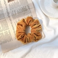 Mustard yellow vintage velvet scrunchie with soft pleated texture for hair - Ginger Yellow