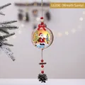 Lighted wooden Christmas Santa Claus ornament with red bow, beads and a natural pinecone - Santa Wreath