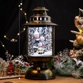 Lanterna natalizia vintage da 40 cm in bronzo con pupazzi di neve e luci a LED calde - Stile Lampada a Cherosene - Oro Nero