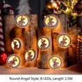 1.5M warm white LED string light with 8 round wooden angel silhouettes for Christmas decor - Christmas Angel Battery Style [1.5m 8 LEDs]
