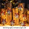 1.6m Christmas bell string lights with 10 LED units and red bows for festive decoration - Bell String Lights [Iron Art]