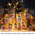 2.3M Christmas snowman LED string lights with 10 heads for festive tree decoration - Green Hat Snowman