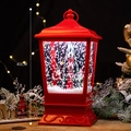 Lanterna natalizia rossa da 40 cm con scena di neve, Babbo Natale e luce calda - Lanterna Sospesa Europea - Rosso Brillante