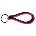 Portachiavi in pelle intrecciata rosso rosa con anello in metallo argento - Rosa Rosso