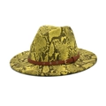 Cappello fedora chic con stampa a serpente, tesa larga e cinturino in pelle donna - M (56-58cm) / Verde