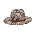 Detail of snake print wool fedora featuring a brown leather band with metal rivets - M (56-58cm) / Beige