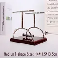 Medium T-shaped Newton's cradle with silver metal balls and 14x11.5x13.5cm wooden base - Medium / T-Shaped Frame