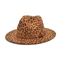 Cappello fedora in lana leopardata da donna con cinturino in pelle e borchie dorate - M (56-58cm) / Cachi
