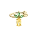 Gold pineapple ear cuff with green and yellow marquise zircons for women - Pineapple Style (EH00012)