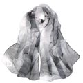 Elegant lotus floral print georgette sun scarf in grey and white for beach use - 160*50CM / QQ001-9# Lotus Leaf-Grey