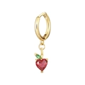 Orecchino a cerchio dorato con gemma a cuore rosso e ciondolo a foglia verde - Stile Cuore Rosso (Venduto singolarmente) (EH00071)