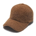 Women's warm teddy fleece baseball cap in dark brown color with a soft textured finish - Brown