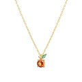 Collier doré avec pendentif pomme orné d'une gemme orange et d'une feuille verte - Style Pomme Orange (XL00059)