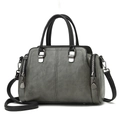 Grey PU leather handbag for women with black handles and detachable shoulder strap - Blue Gray