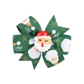 Green ribbon Christmas bow hair clip featuring Santa Claus print and resin charm - Green Santa Claus Style