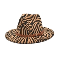 Cappello fedora in lana zebrata con cinturino in pelle marrone e borchie dorate - M(56-58cm) / Cammello