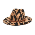 Cappello fedora in lana con stampa mucca, cinturino in pelle marrone e fibbia in metallo - M (56-58cm) / Cammello (Leopardo)