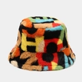 Detailed close-up showing the soft plush texture and vibrant graffiti print of the bucket hat - M (56-58cm) / Color 1