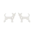 Pair of silver stainless steel chihuahua dog stud earrings with heart cutouts on white background - Heart Chihuahua / Steel