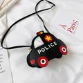 Children's car-shaped crossbody bag in black police car design with shiny laser windows - Black