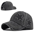 Cappello da baseball in cotone slavato con fori per coda e toppe a stella vintage - Regolabile / Nero