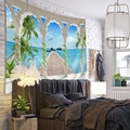 Tropical beach scenery wall tapestry with white archway and palm trees for dorm decor - Style 5-European Sea View Window
