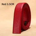 Red 3.5cm wide cowhide leather belt strap with pebbled lychee texture and no buckle - 3.5cm Red Scratch Resistant Leather