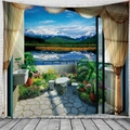 Tapiz de pared con paisaje de verano y vista al lago de montaña para dormitorio - 150x130cm / Estilo 2-Lago de Montaña Nevada